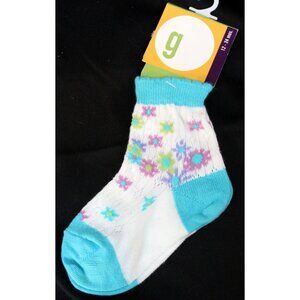 2001 Gymboree Pop Safari Toddler Girl 12-24 Mth Socks White Blue Flower Floral